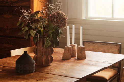 Dusty Deco Pyramid Candle Holders Red for District Loom