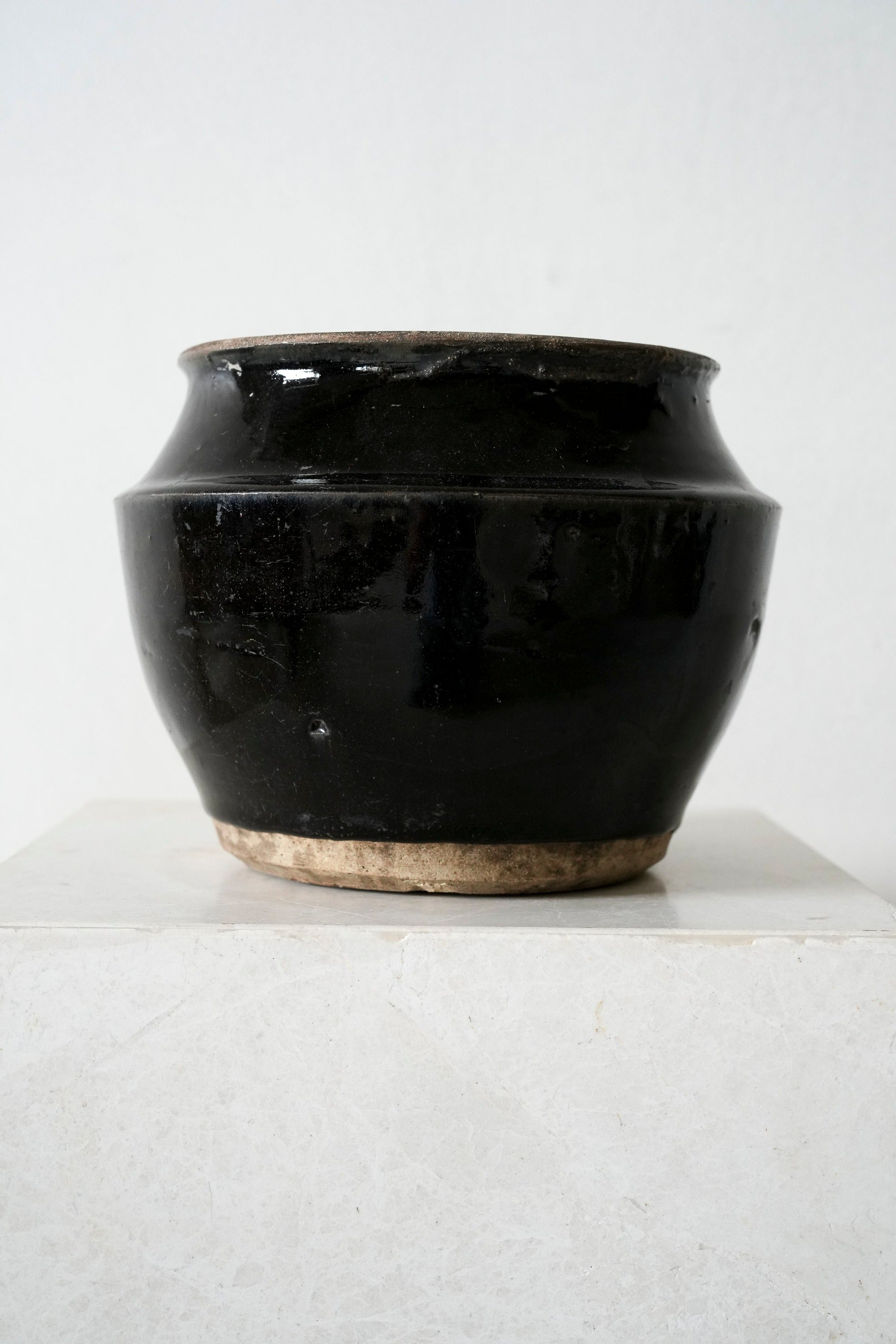 District Loom Antique Black Chinese Glazed Pot  One-of-a-kind, Imported