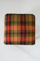 District Loom Furniture Classic Mid Century Modern plaid upholstered foot stool with wood & brass-accented legs