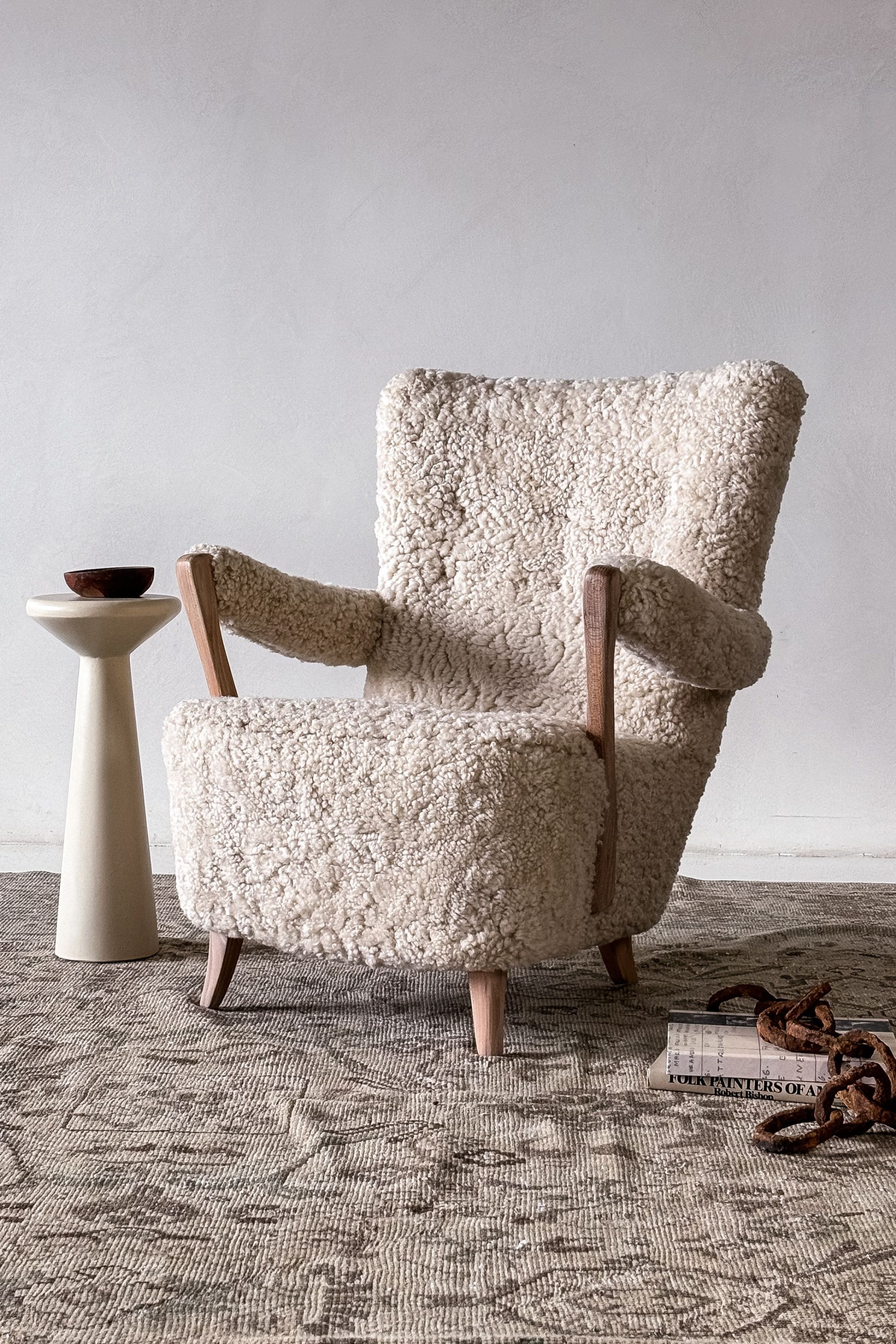 District Loom Furniture Vintage Danish Shearling Arm Chair\