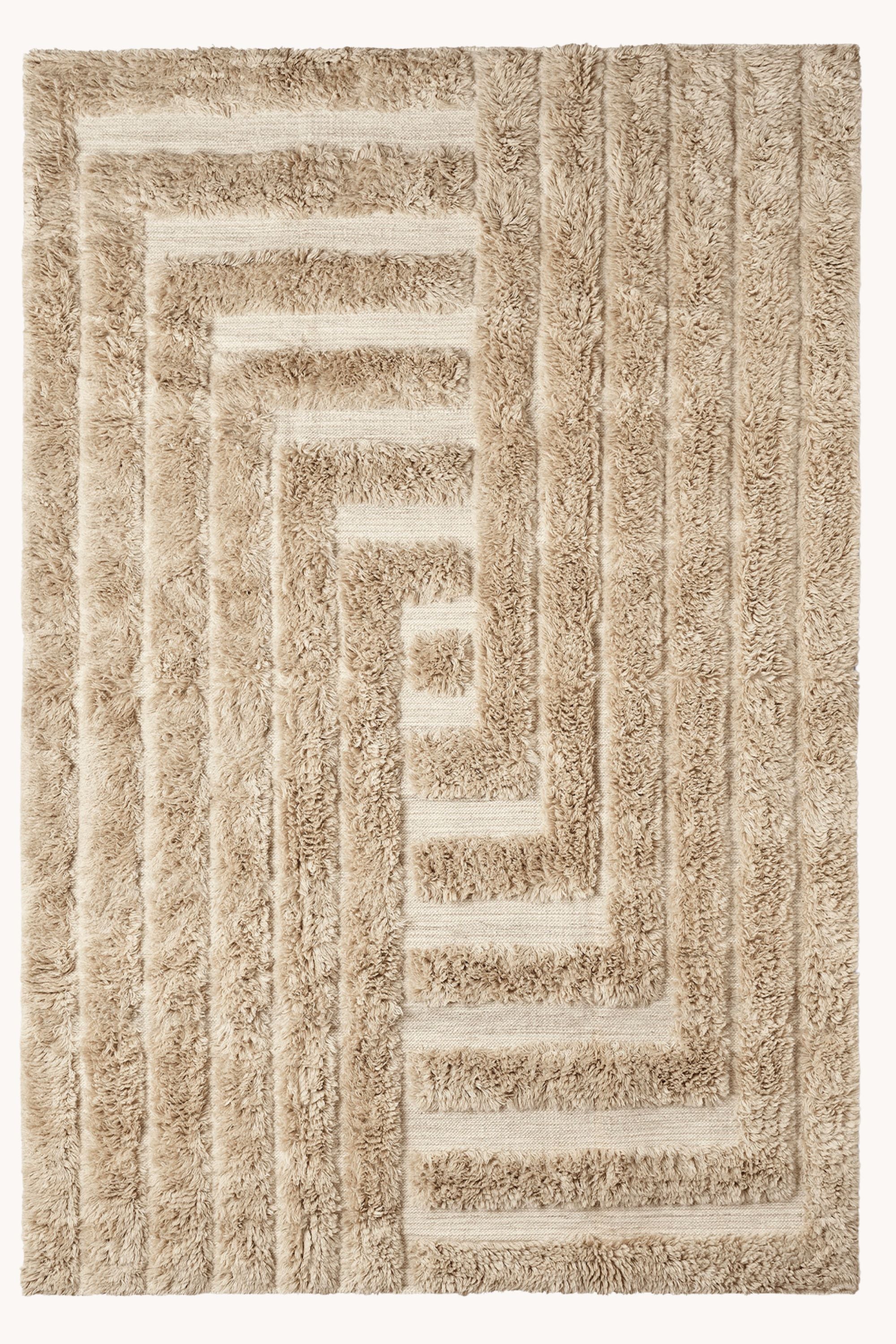 Dusty Deco Shaggy Labyrinth Beige Rug for District Loom