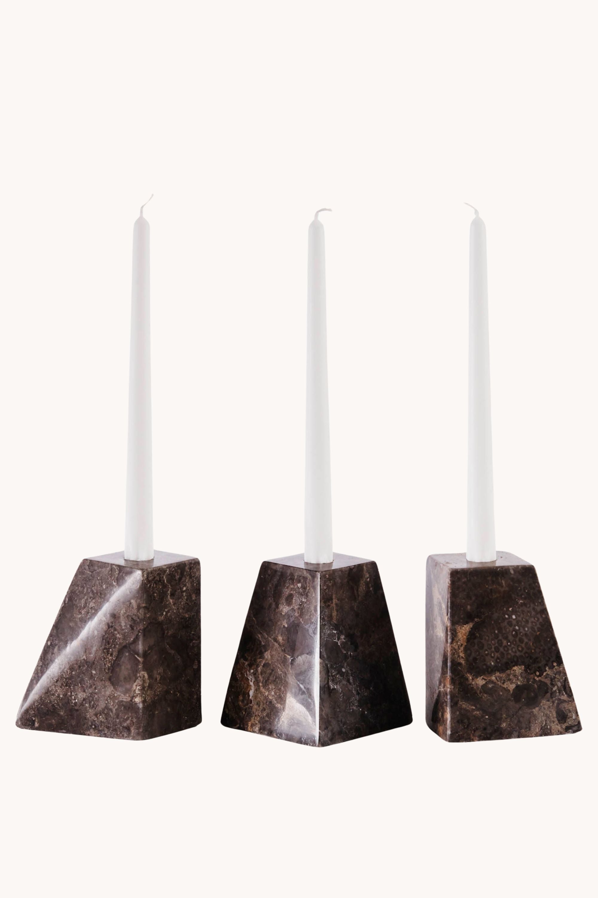 Dusty Deco Pyramid Candle Holders Grey for District Loom