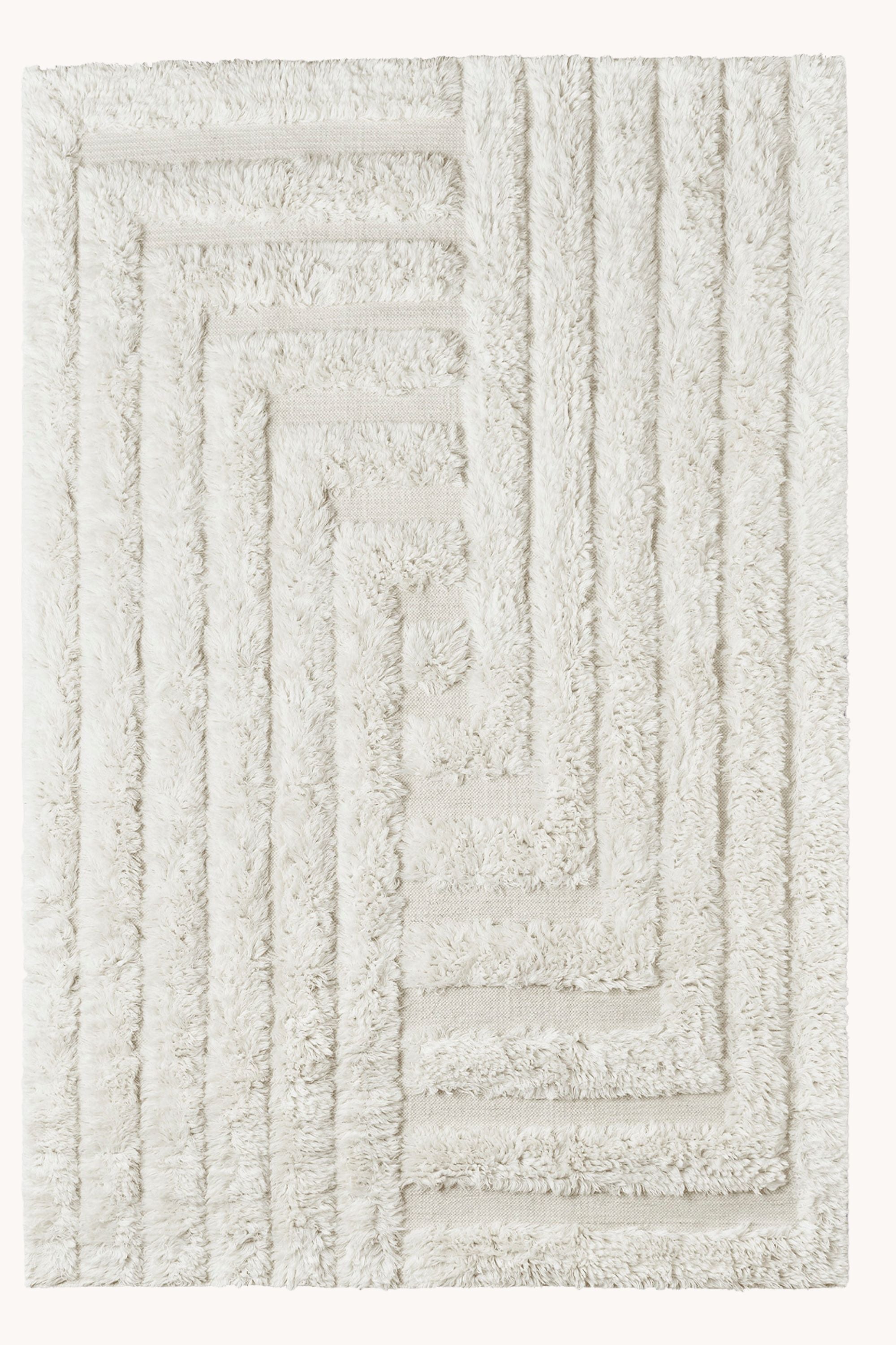 Dusty Deco Shaggy Labyrinth White Rug for District Loom