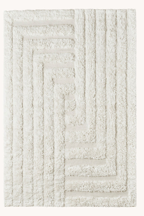 Dusty Deco Shaggy Labyrinth White Rug for District Loom