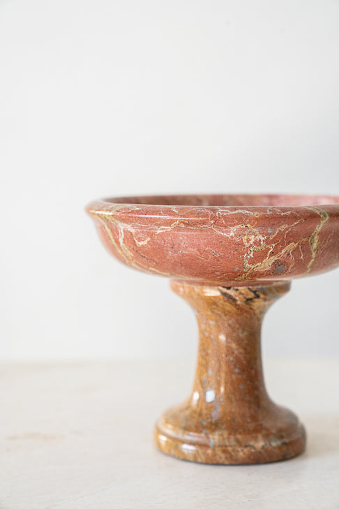 Vintage Burnt Red Marble Pedestal Bowl