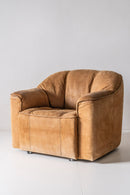 District Loom Furniture Vintage Swedish Leather Sectional Sofa with matching Armchair