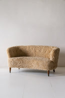 District Loom Furniture Vintage Danish Curved Shearling Loveseat Sofa