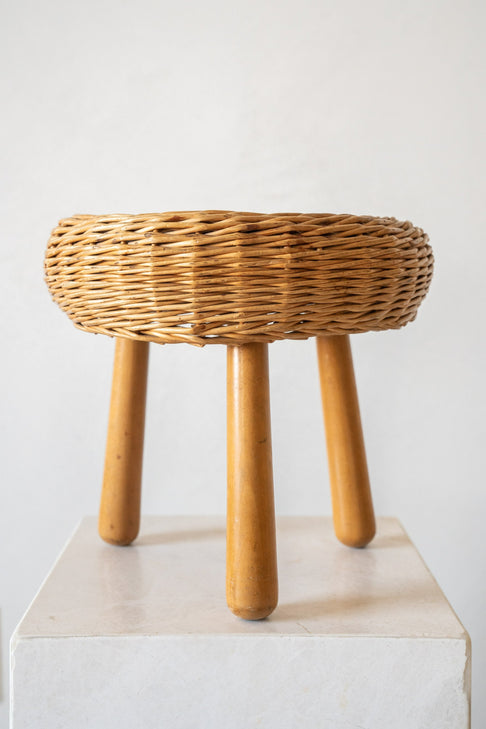 District Loom Furniture Woven Wicker Tripod Stool