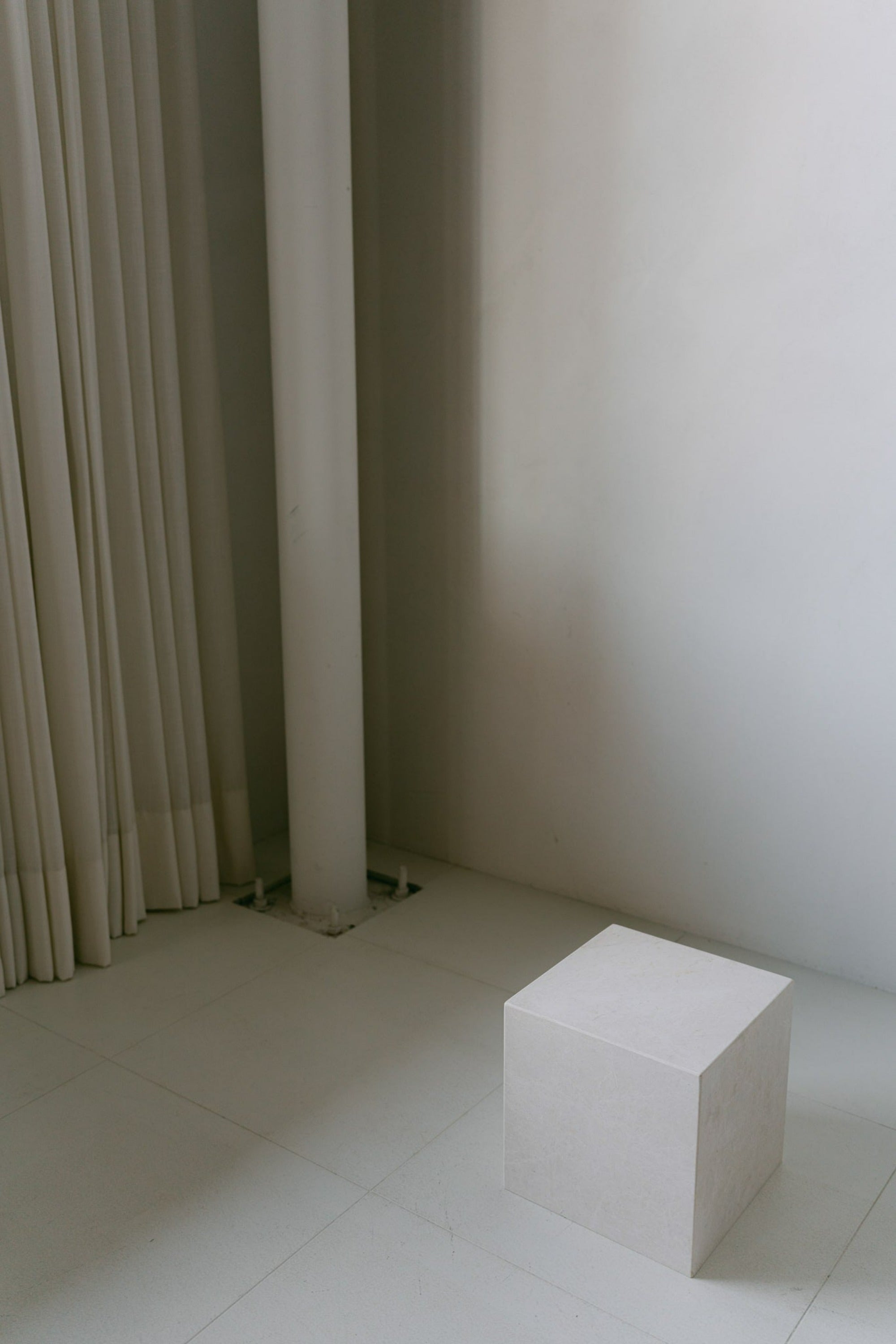 District Loom Furniture Mosa White marble plinth cube pedestal locally sourced from natural marble stone remnants and handcrafted to serve as a sustainable sculptural element in your home 003