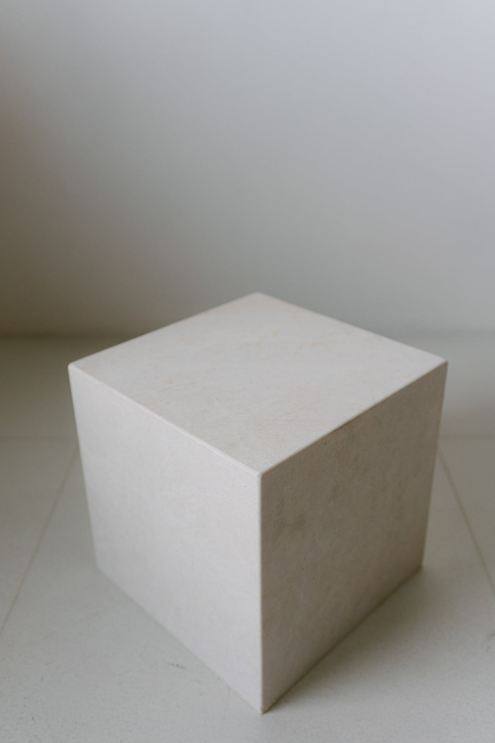 District Loom Furniture Mosa White marble plinth cube pedestal locally sourced from natural marble stone remnants and handcrafted to serve as a sustainable sculptural element in your home 003