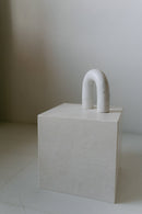 District Loom Furniture Mosa White marble plinth cube pedestal locally sourced from natural marble stone remnants and handcrafted to serve as a sustainable sculptural element in your home 003