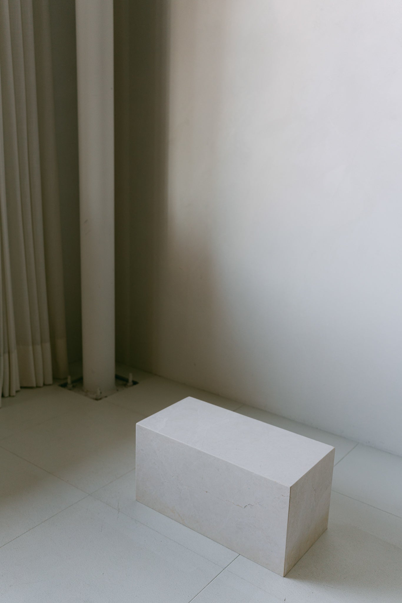 District Loom Furniture Mosa White marble plinth pedestal locally sourced from stone remnants and hand crafted to serve as a sustainable sculptural element in your home 002