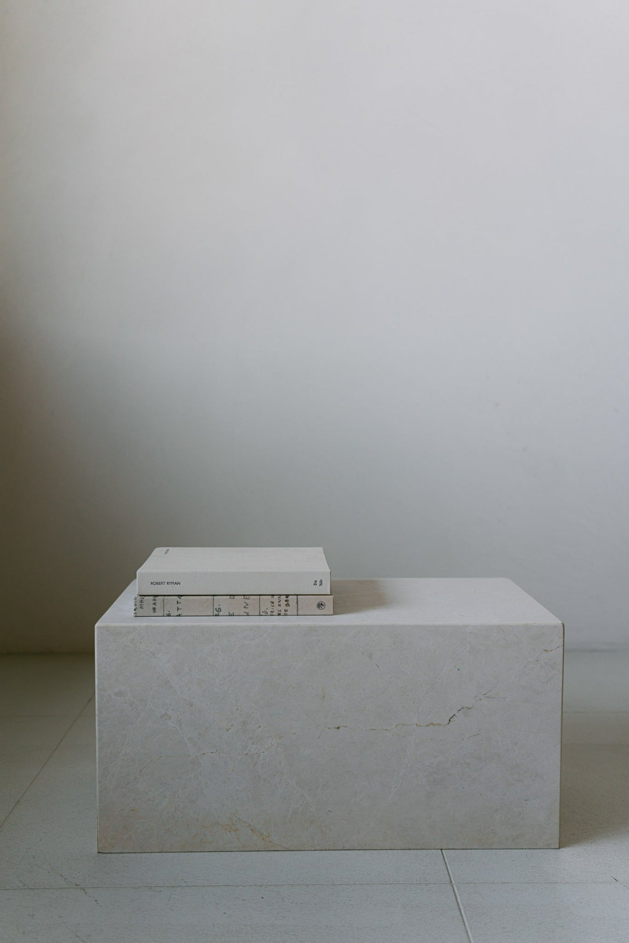 District Loom Furniture Mosa White marble plinth pedestal locally sourced from stone remnants and hand crafted to serve as a sustainable sculptural element in your home 002