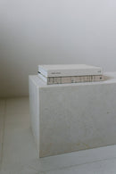 District Loom Furniture Mosa White marble plinth pedestal locally sourced from stone remnants and hand crafted to serve as a sustainable sculptural element in your home 002