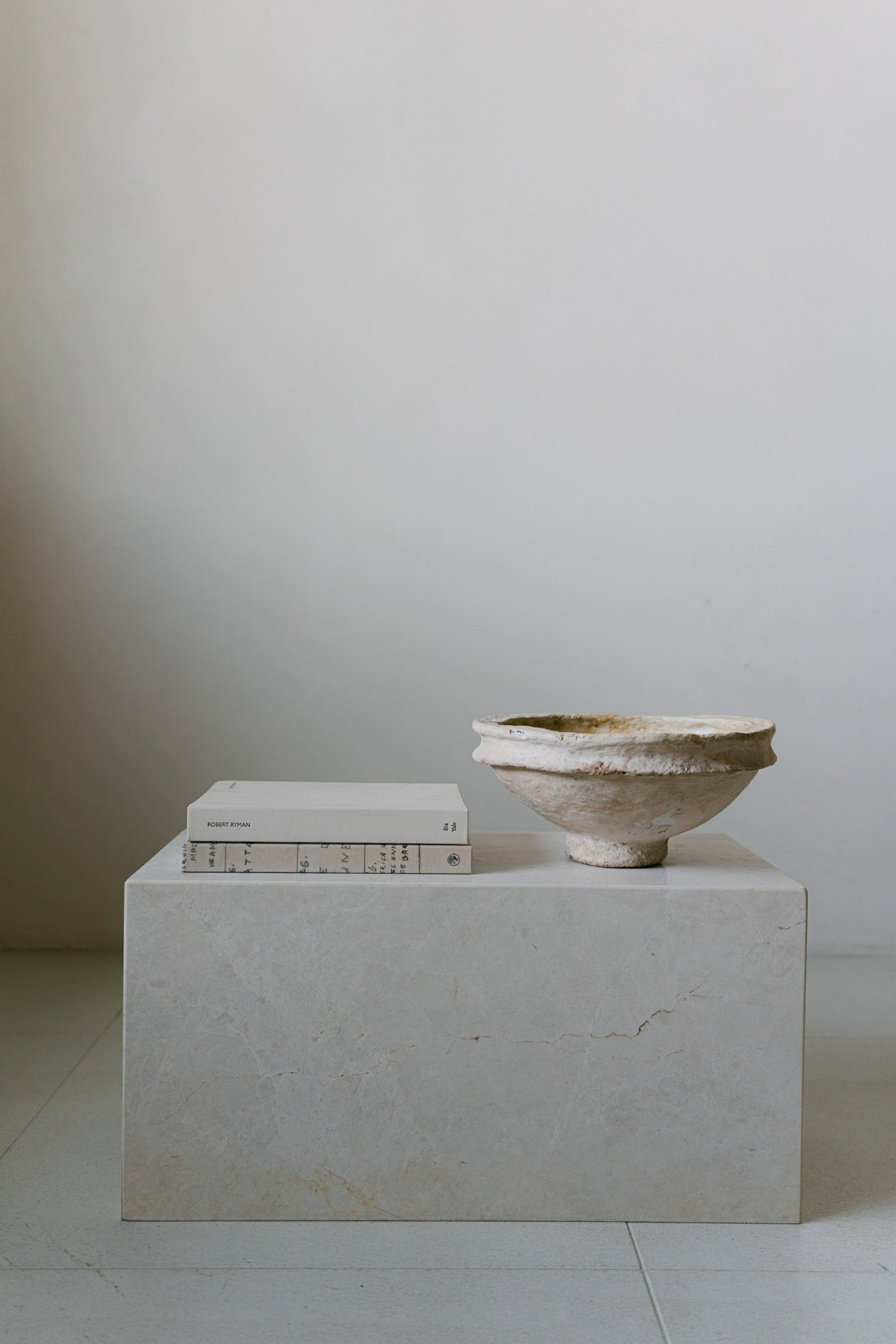 District Loom Furniture Mosa White marble plinth pedestal locally sourced from stone remnants and hand crafted to serve as a sustainable sculptural element in your home 002