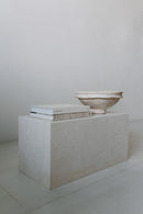 District Loom Furniture Mosa White marble plinth pedestal locally sourced from stone remnants and hand crafted to serve as a sustainable sculptural element in your home 002