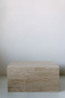 District Loom Furniture Walnut Travertine stone horizontal plinth side table/coffee table locally sourced from natural marble stone remnants and handcrafted to serve as a sustainable sculptural element in your home 005