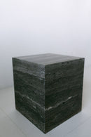 District Loom Furniture Ocean brown travertine plinth cube pedestal locally sourced from natural marble stone slab remnants and handcrafted to serve as a sustainable sculptural element in your home 008