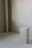 District Loom Furniture Mosa White marble plinth cube pedestal locally sourced from natural marble stone remnants and handcrafted to serve as a sustainable sculptural element in your home 004