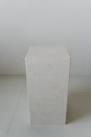 District Loom Furniture Mosa White marble plinth cube pedestal locally sourced from natural marble stone remnants and handcrafted to serve as a sustainable sculptural element in your home 004