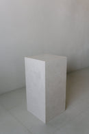 District Loom Furniture Mosa White marble plinth cube pedestal locally sourced from natural marble stone remnants and handcrafted to serve as a sustainable sculptural element in your home 004