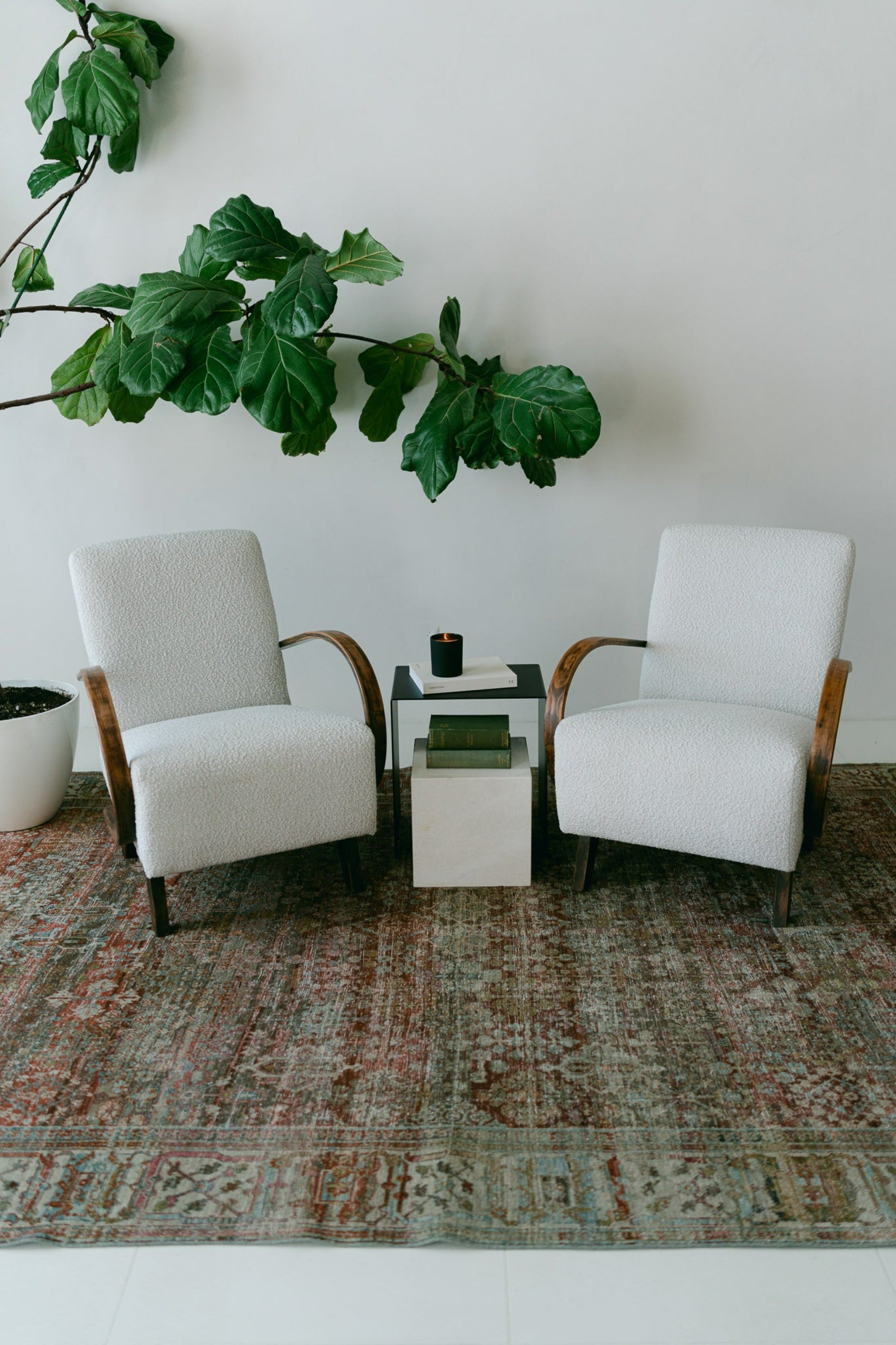 District Loom Furniture Mosa White marble plinth cube pedestal locally sourced from natural marble stone remnants and handcrafted to serve as a sustainable sculptural element in your home 003