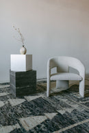 District Loom Furniture Ocean brown travertine plinth cube pedestal locally sourced from natural marble stone slab remnants and handcrafted to serve as a sustainable sculptural element in your home 008