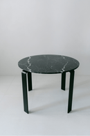 District Loom Furniture Nero Marquina Marble round table honed finish locally sourced from natural marble stone remnant and handcrafted to serve as a sustainable sculptural element in your home