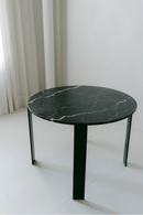 District Loom Furniture Nero Marquina Marble round table honed finish locally sourced from natural marble stone remnant and handcrafted to serve as a sustainable sculptural element in your home