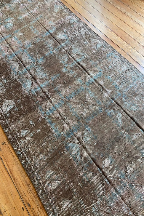 Vintage Distressed Sommer Teal/Brown Wool Rug -9'8 x 12'9