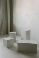 District Loom Furniture Mosa White marble plinth cube pedestal locally sourced from natural marble stone remnants and handcrafted to serve as a sustainable sculptural element in your home 004