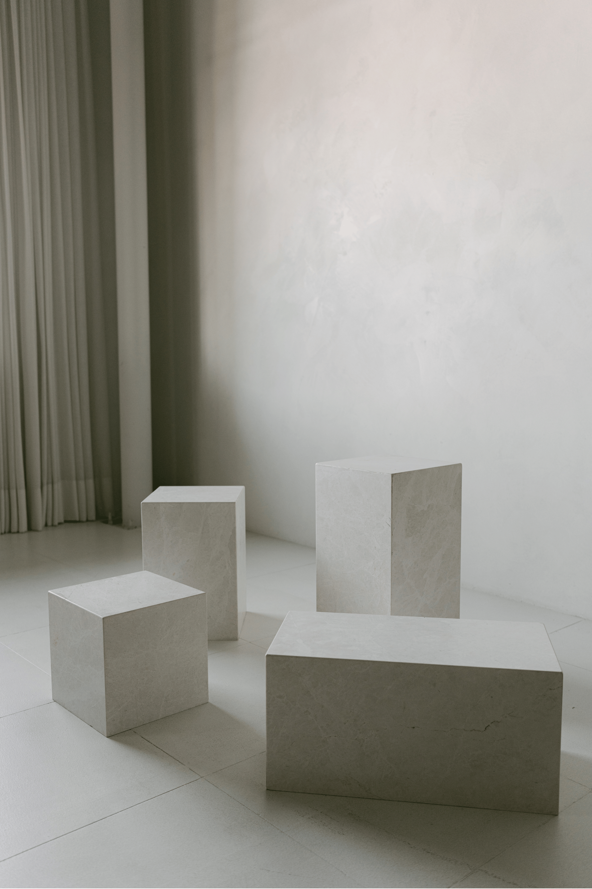 District Loom Furniture Mosa White marble plinth pedestal locally sourced from stone remnants and hand crafted to serve as a sustainable sculptural element in your home 001