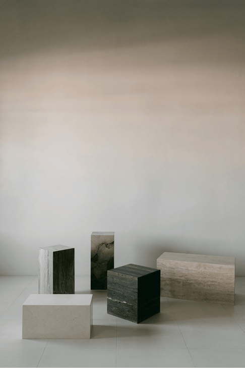 District Loom Furniture Silver Travertine stone plinth pedestal locally sourced from natural stone slab remnants and handcrafted to serve as a sustainable sculptural element in your home 006